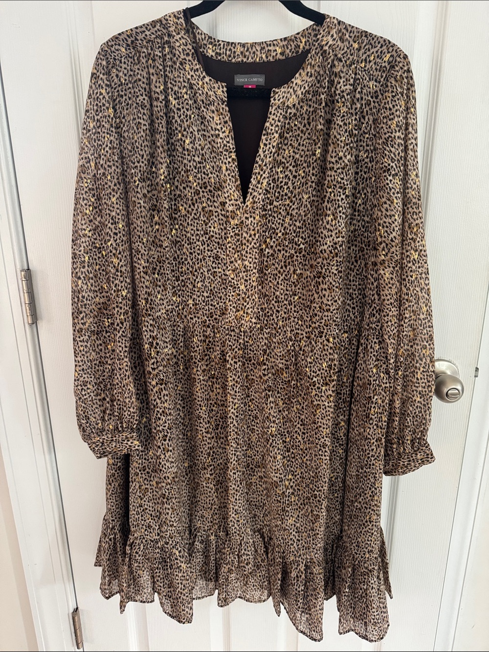 Vince Camuto off the grid fox trot animal print ruffled mini dress NWT 1X